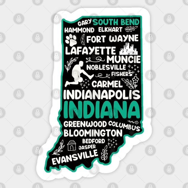 South Bend Indiana cute map Evansville, Carmel, South Bend, Fishers, Bloomington, Hammond, Gary, Lafayette Sticker by BoogieCreates